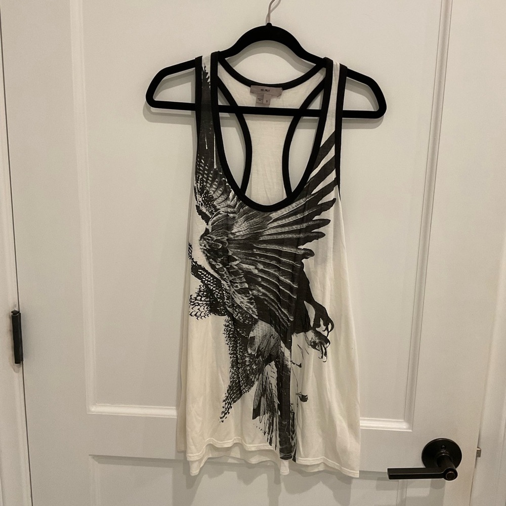 Graphic Tank Top with Bird Design by Helmut Lang